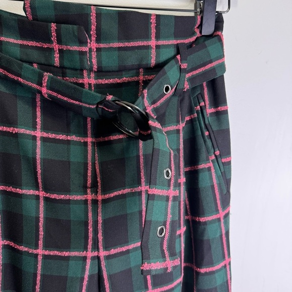 Topshop Plaid Check Paperbag Waist Belted Trouser Size 4 - Picture 6 of 13
